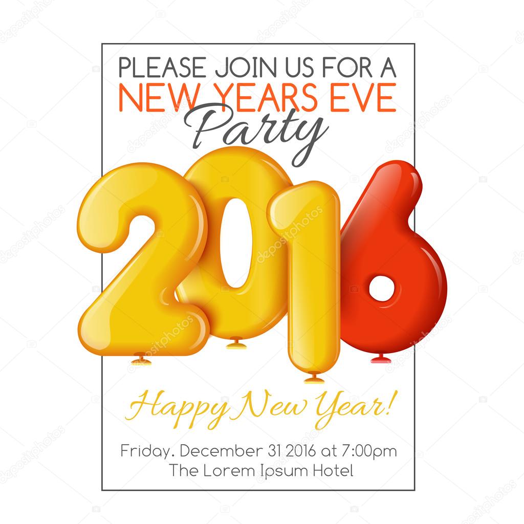 Invitation to New Years party with balloons