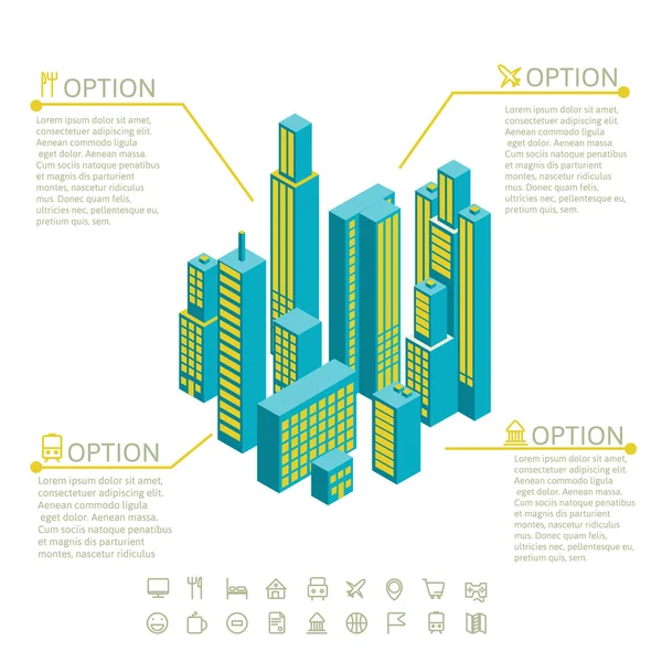 Infográfico feito de edifícios coloridos — Vetor de Stock