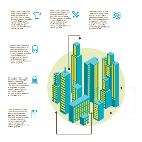 Infográfico feito de edifícios coloridos — Vetor de Stock