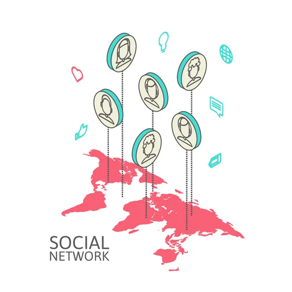 社会的なネットワークの概念図。フラット アイソ メトリック図法 — ストック写真