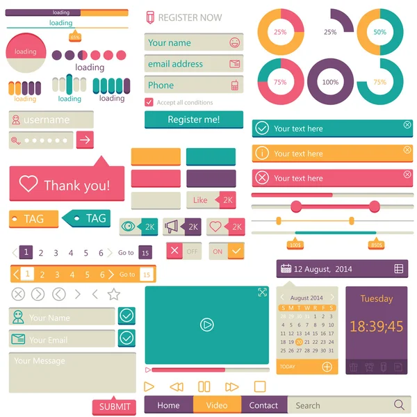 Platte elementen ontwerp, ui set. — Stockfoto