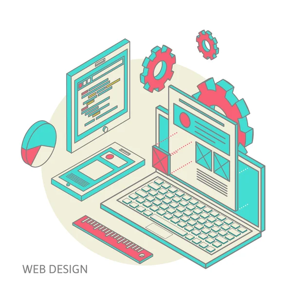 Proceso de desarrollo de diseño de sitios web móviles y de escritorio — Vector de stock