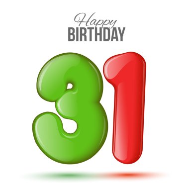 birthday. Greeting card with numbers 31, thirty-one . clipart
