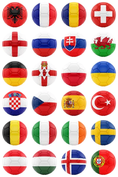 Bolas de futebol com bandeiras — Fotografia de Stock