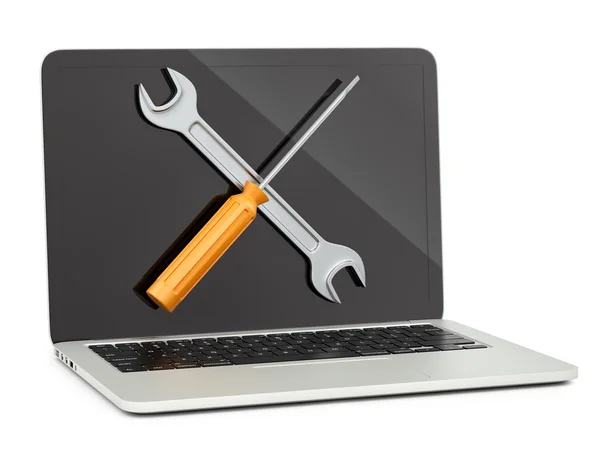 Laptop com chave e chave de fenda — Fotografia de Stock