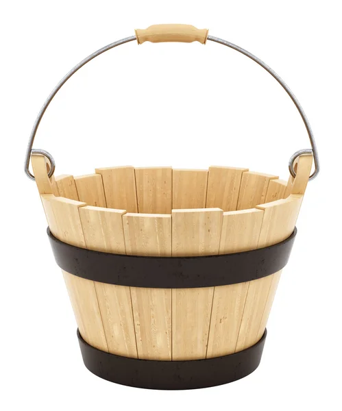 Wooden bucket, isolated on white — Stock Photo, Image