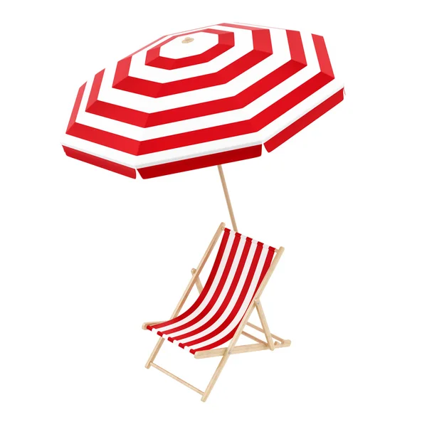 Deck chair with umbrella, isolated on white — Stock Photo, Image