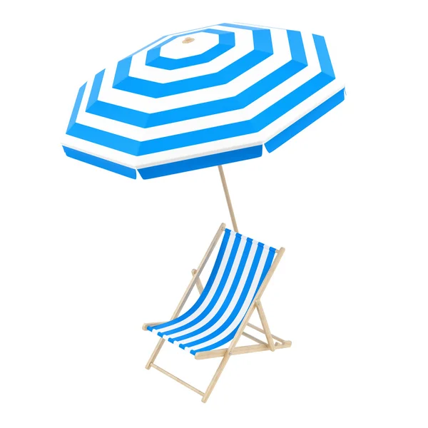 Deck chair with umbrella, isolated on white — Stock Photo, Image