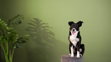 Border Collie pençesini sallıyor. Köpek içeride. Mutlu hayvan