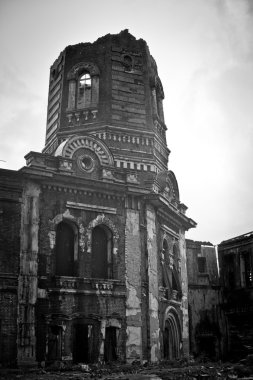 Savaş yıkım korku Rusya, sahne, ıslak, kirli, ev şehir