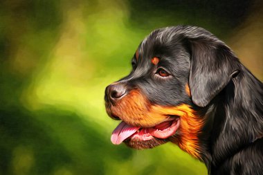 Köpek rottweiler, üç renkli, portre resim çizme