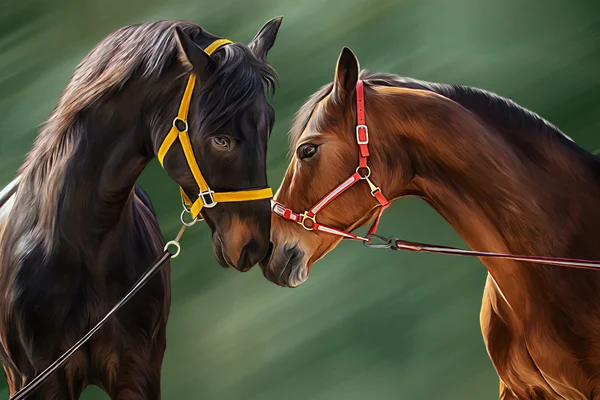 Tekening van een paard, portret, op een groene achtergrond, handgetekende — Stockfoto