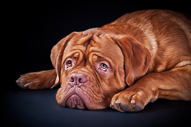 Çizim doğurmak köpek Dogue de Bordeaux siyah bir arka plan