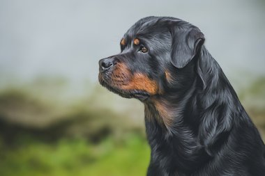 Köpek rottweiler, üç renkli, portre resim çizme