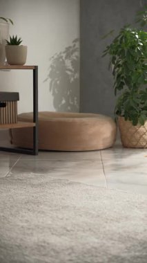 Köpek hareketli, odaklanmış ve hızlı bir şekilde modern bir iç mekanda hızla ilerliyor..