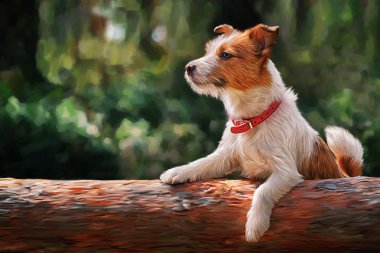 Köpek Jack Russell Terrier çizim üzerinde doğa yürüyüşleri