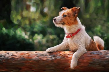 Drawing Dog Jack Russell Terrier walks on nature clipart