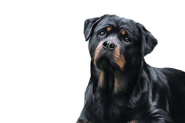 Drawing of the dog rottweiler, tricolor, portrait