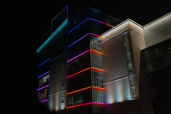 Exterior decorative lighting of the building. LED decorative strips for decorating buildings.