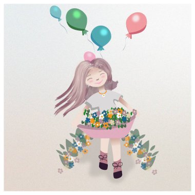 Çiçekli mutlu kız.