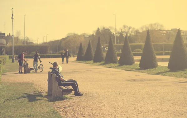 Old man sitting in the park a sunny day — Stock Photo, Image