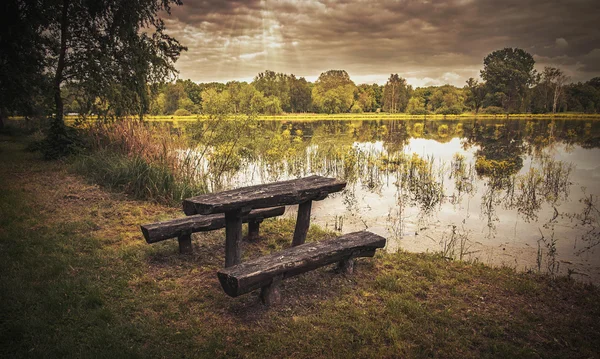 Одинокая скамейка в парке — стоковое фото