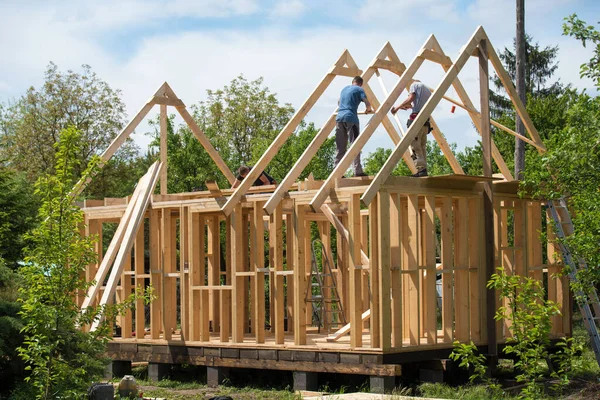 Carpenters Making New Roof Sunny Day Stock Image