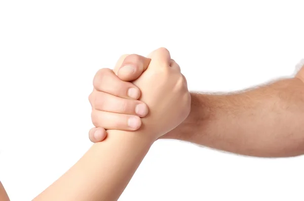 Man and child handshake over the white — Stock Photo, Image