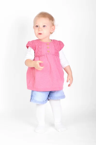 Young girl poses for a picture on white — Stock Photo, Image