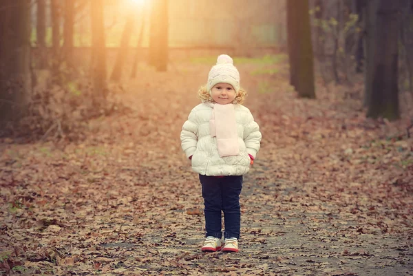 Little girl in the autumn forest — Stock Photo, Image