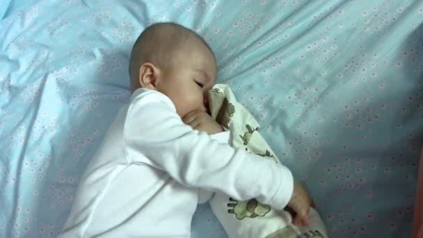 Lovely Cute Asian Chinese Baby Boy Sleeping — Stock Video