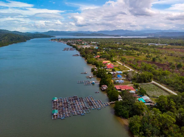 Image Aérienne Par Drone Des Cages Une Grande Pisciculture — Photo