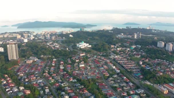 Vista Aérea Cidade Silence Menos Carro Estrada Kota Kinabalu Sabah — Vídeo de Stock