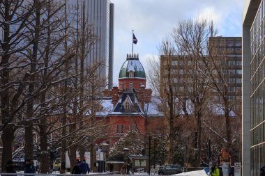 Eski Hokkaido Hükümet Ofisi Sapporo, Hokkaido, Japonya 'da kışın.