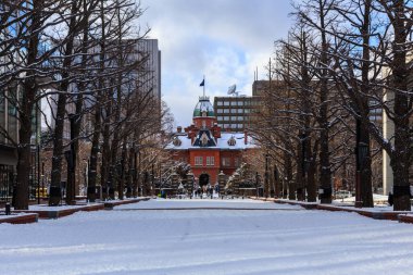 Eski Hokkaido Hükümet Ofisi Sapporo, Hokkaido, Japonya 'da kışın.