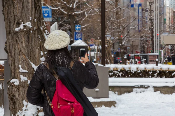 Sapporo Hokkaido Giappone Dicembre 2017 Una Giovane Asiatica Non Identificata — Foto Stock