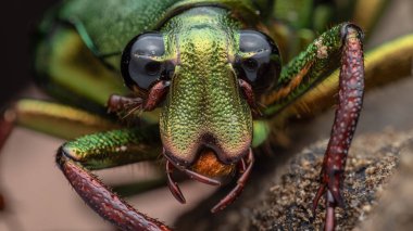 Cetoniinae alt familyasına ait çiçek tırmık böceğinin Marco görüntüsü. Bu alt familyanın bazı türleri meyve ve çiçek toplayıcıları, çiçek böcekleri veya çiçek böcekleri olarak da bilinir.