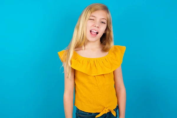 Little Girl Winking Looking Camera Sexy Expression Cheerful Happy Face — Stock Photo, Image