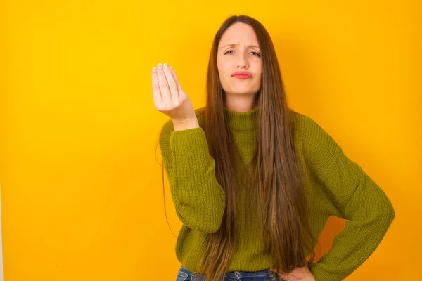 Young Woman Angry Gesturing Typical Italian Gesture Hand Looking Camera — Stock Photo, Image