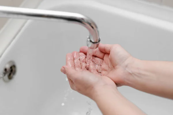 Hygiène Nettoyage Des Mains Laver Les Mains Sur Évier — Photo