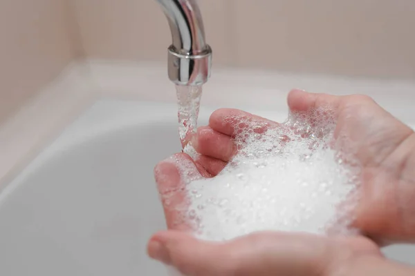 Higiene Mãos Limpas Lavar Mãos Pia — Fotografia de Stock