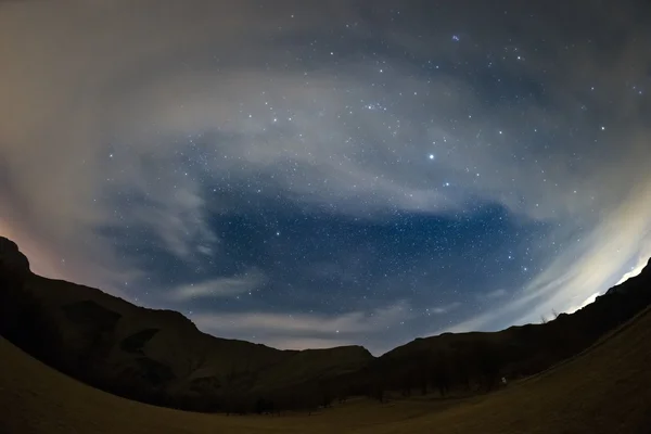 The starry sky on the Alps, ultra wide fisheye view — Stock Photo, Image