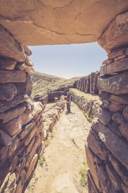 Güneş Adası'ndaki İnka harabeleri, Titicaca Gölü, Bolivya