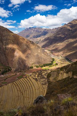 Pisac, kutsal vadi, Peru İnka terasları geniş görünümünü
