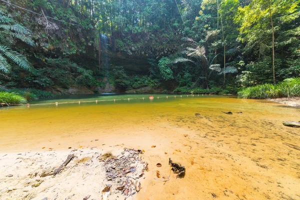 Piscina natural multicolor de ensueño escondida en la densa y árida selva tropical del Parque Nacional Lambir Hills, Borneo, Malasia . —  Fotos de Stock