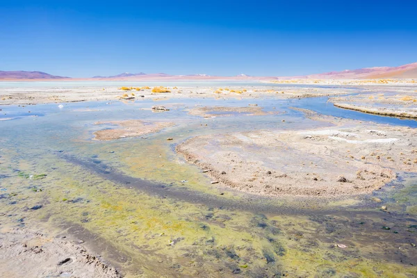Heißwasserteiche und zugefrorener See auf den Anden, Bolivien — Stockfoto