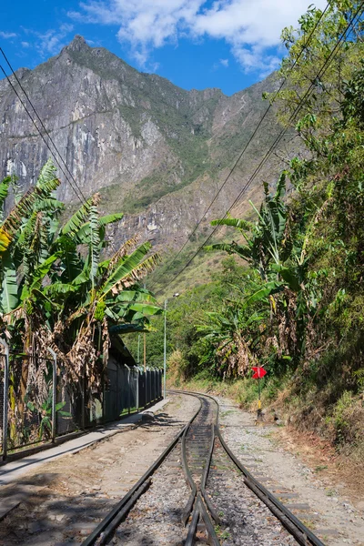 La vía férrea atraviesa la selva y el río Urubamba, conectando el pueblo de Machu Picchu con la estación hidroeléctrica, utilizada principalmente para fines turísticos y de carga. . —  Fotos de Stock