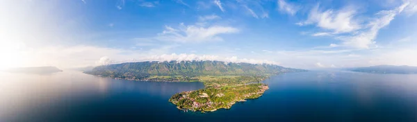 Luchtfoto Tobameer Samosir Island Uitzicht Van Boven Sumatra Indonesia Enorme — Stockfoto