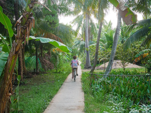 Una Persona Montando Bicicleta Región Del Delta Del Mekong Ben —  Fotos de Stock