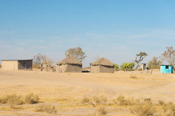 Mud Stro Houten Hut Met Rieten Dak Bush Lokaal Dorp — Stockfoto